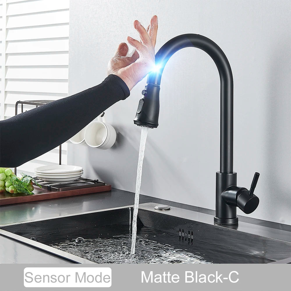 Black Pull Out Sensor Kitchen Faucet Touch Control Faucet 2 Function Mixer For Sink Tap Sprayer Single Handle Mixer Tap