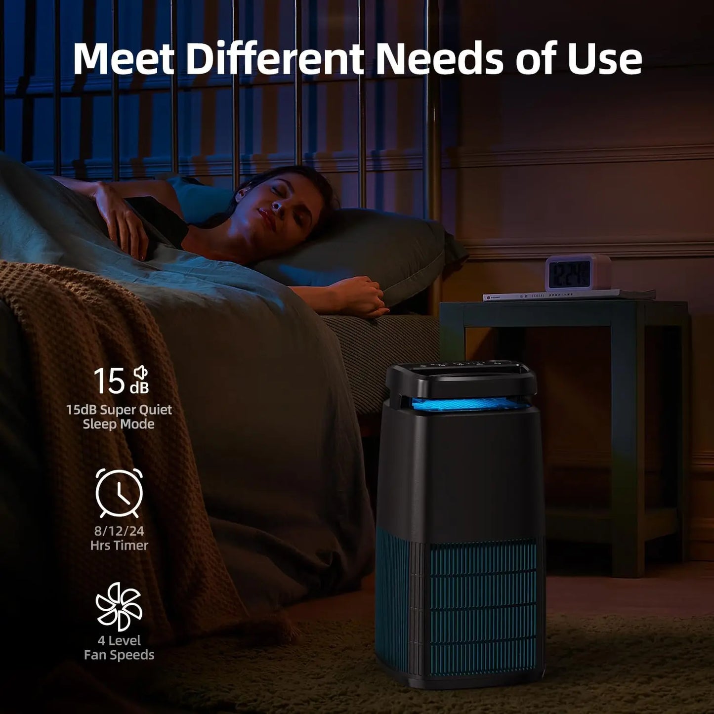 Aroeve Air Purifier Touch Control with Adjustable Air Direction 1250 Sq Ft HEPA Filter Sleep Timer 4 Speeds Fragrance