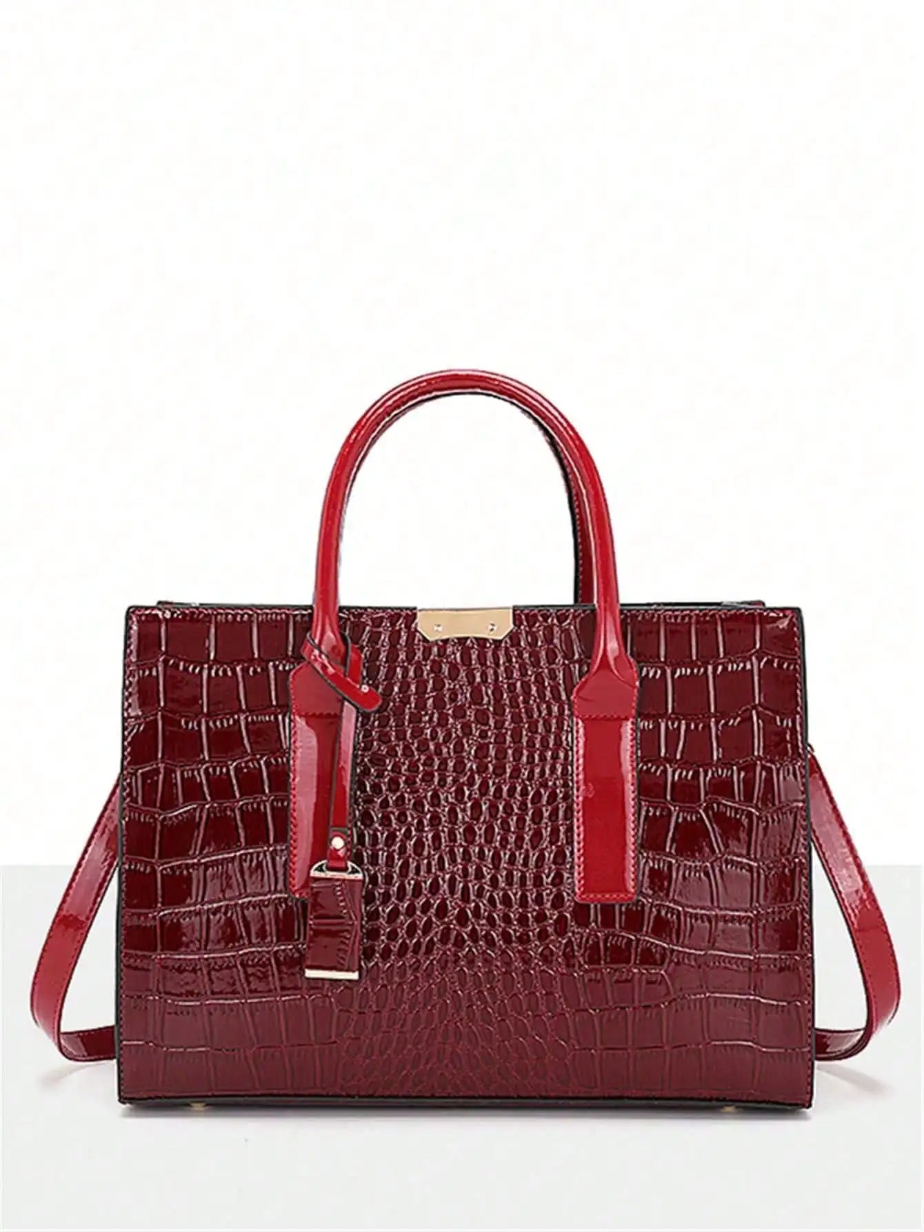 New Crocodile Pattern Large Handbag Square Bag Ladies Tote Bag With Accessories, Eye-Catching Work Bags For Women
