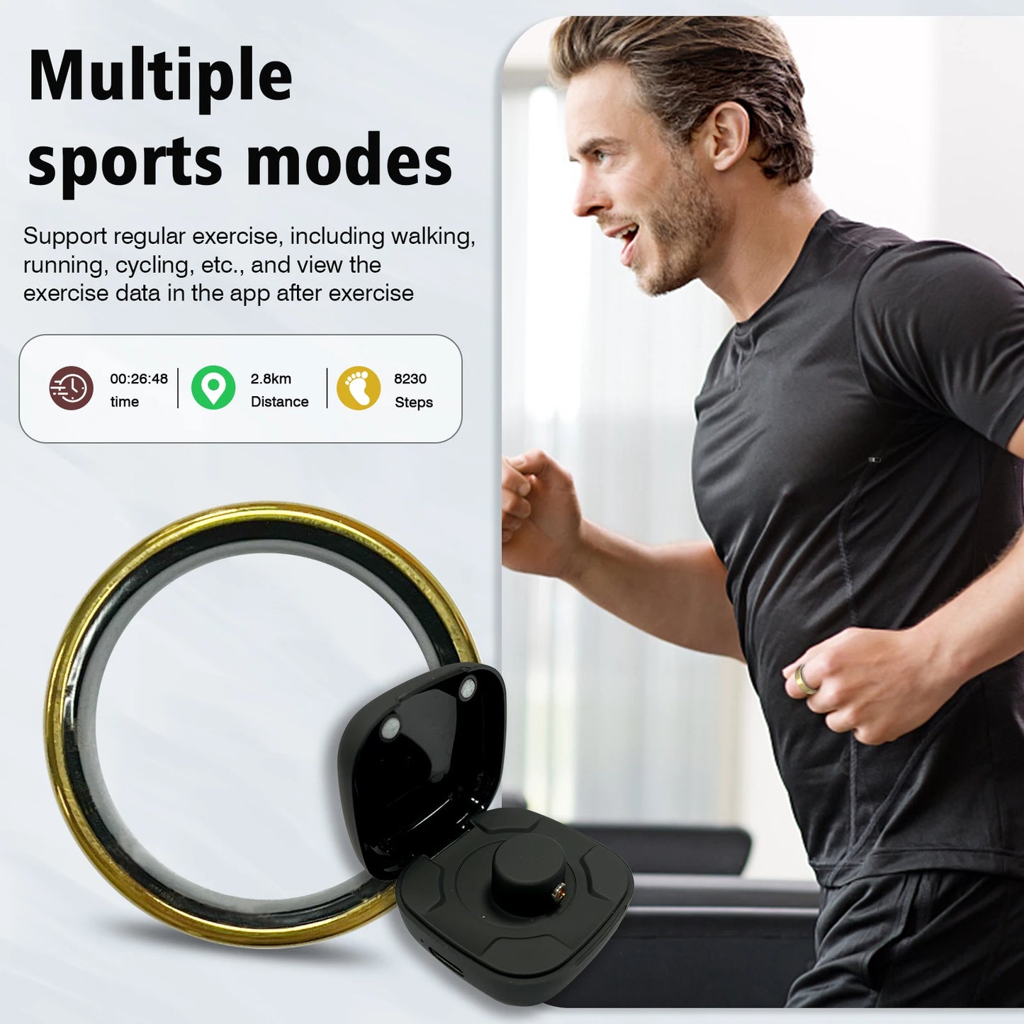 Smart Ring with Charging Case for Men Women, Health and Sleep Monitor, IP68 5ATM Waterproof, Multi-sport Mode