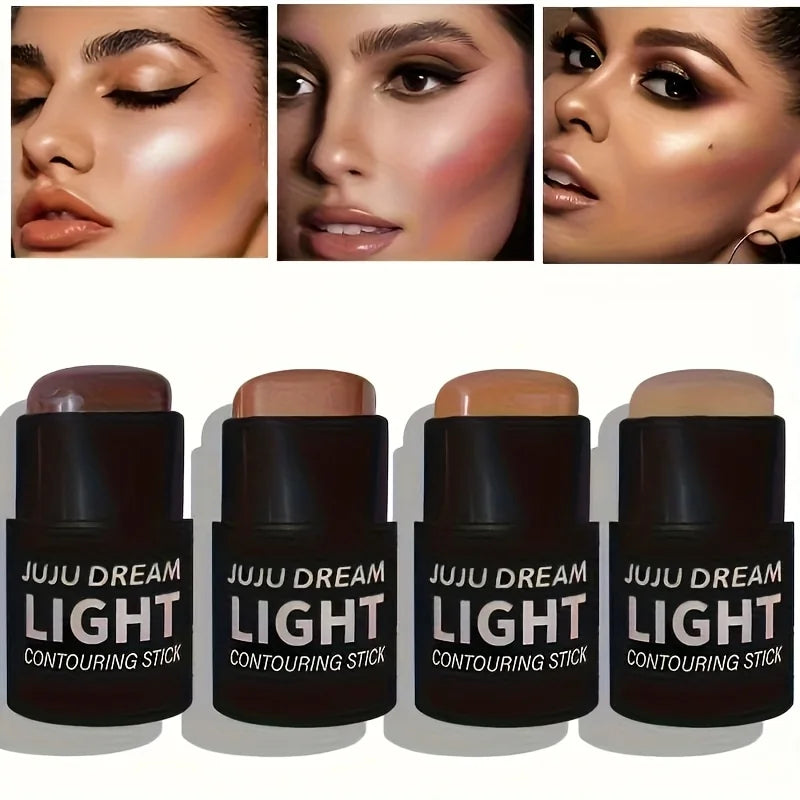 4pcs Multifunctional Highlight & Contouring Stick-Buildable Coverage Highlighter, Concealer, Contour Beige, Brown, Pink, Bronze