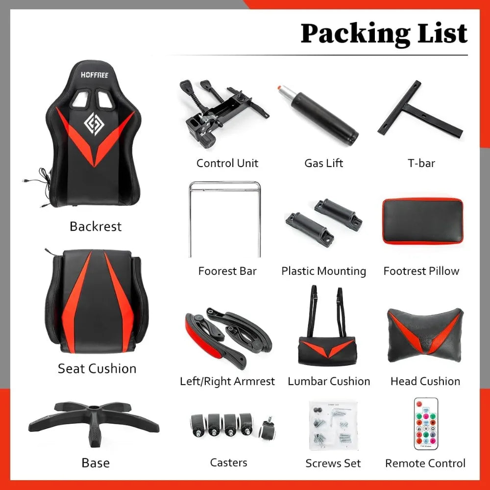 LED RGB Light Massage Ergonomic Video Game Chair with Footrest and High Back Reclining for Computer Use