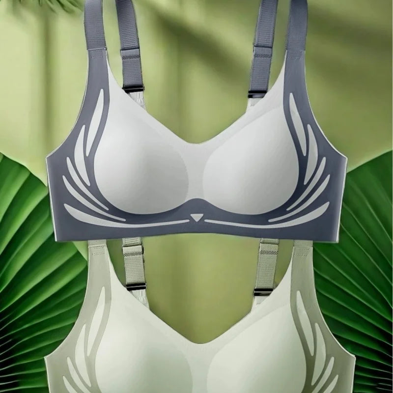 4 Piece Set EssElegance Nylon Color Block Back Buckle Adjustable Push Up Seamless Wireless Wire Free Comfortable Bra