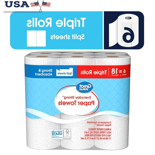 Everyday Strong Pick Size Paper Towels Six Triple Rolls Split Sheets Perforated 990 Sheets For Tough Messes