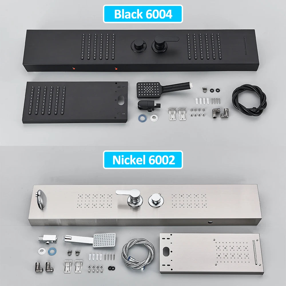 Black LED Shower Panel Tower System Rain Waterfall Shower Column Hydroelectricity Massage Body Spa Bath Shower Faucet Mixer