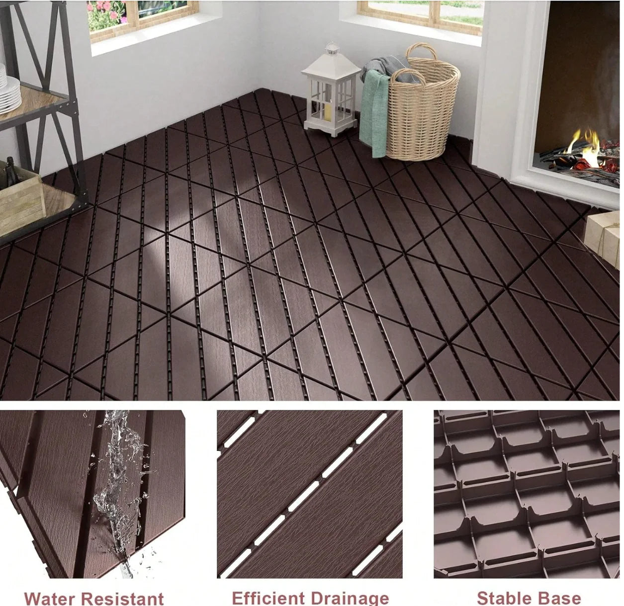 44 Pack Patio Deck Tiles 12x12 Inch Interlocking Waterproof Outdoor All Weather Plastic Flooring For Poolside Balcony