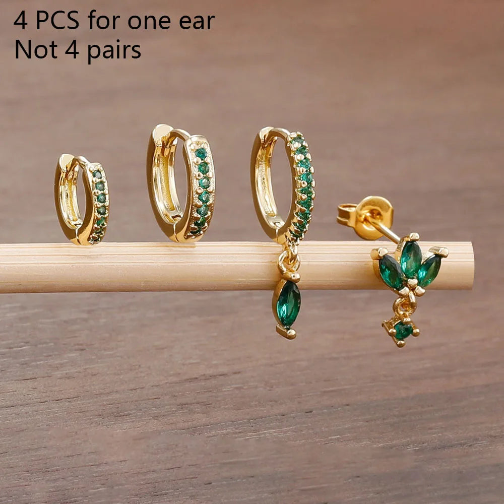 4PCS Exquisite Zircon Hoop Earrings Set for Women Stainless Steel Hoops Water Drop Shape Cartilage Earring Piercing Jewelry
