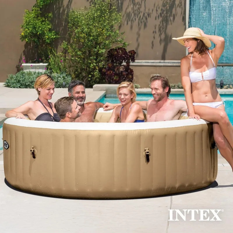 6 Person Inflatable Hot Tub With Bubble Massage And Built In Heater Pump Sahara Tan Set