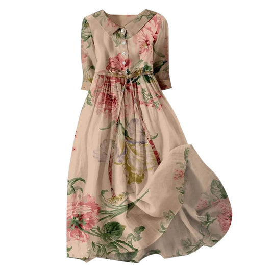 Elegant Women French Style Shirt Long Dresses Slim Fit Lapel Button Up Summer Dress With Linner Female Boho Beach Party Sundress