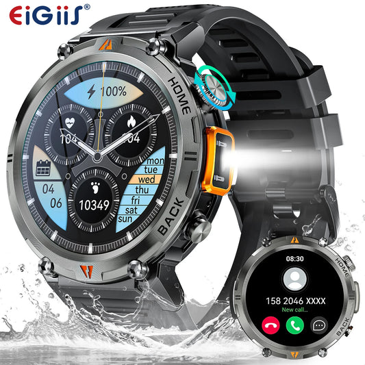 EIGIIS KE3 2025 Bluetooth Call Smartwatch For Men With Full Touch Screen Health Monitor Heart Rate Flashlight