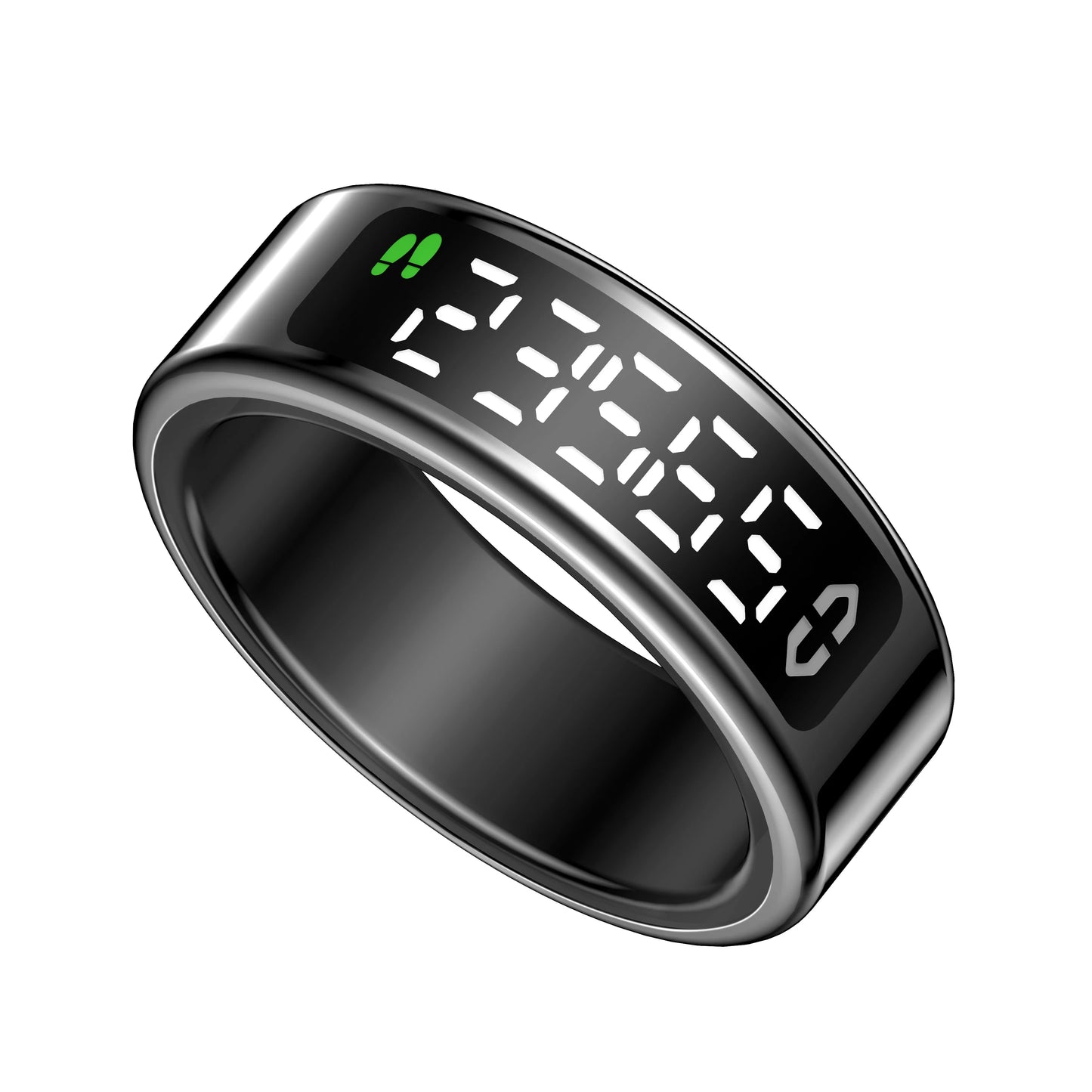 The newly upgraded smart ring features a digital display. It offers step counting, sleep monitoring, and multiple sports modes.