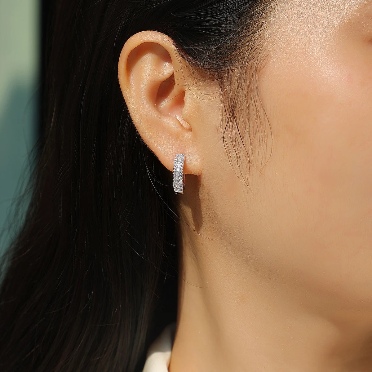 1Pair Moissanite Hoop Earrings 925 Sterling Silver 18K Gold Plated, Double Row Design, Elegant Jewelry with GRA Certificate