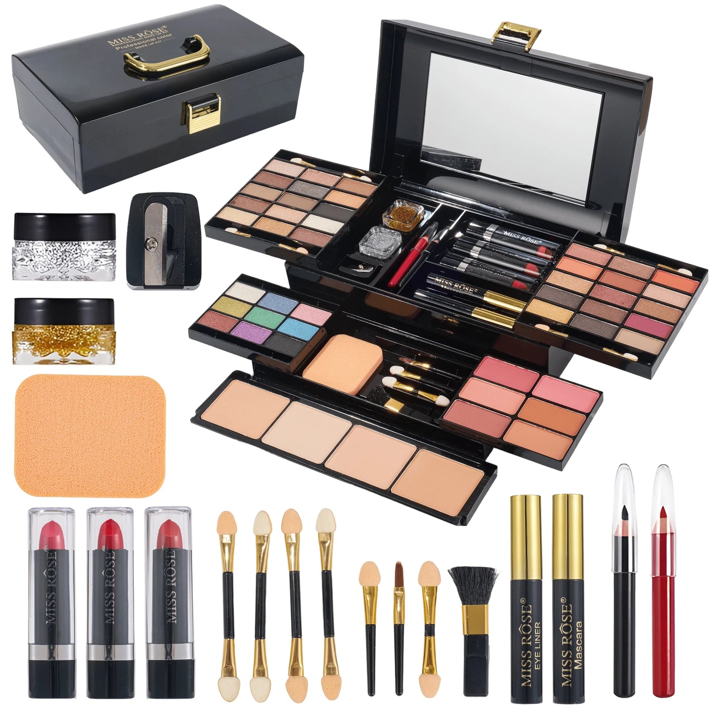 Women's Professional Makeup Set with Mirror 58 Colors All-In-One Makeup Gift Set for Girls, Includes Eyeshadow, Powder, Blush, L