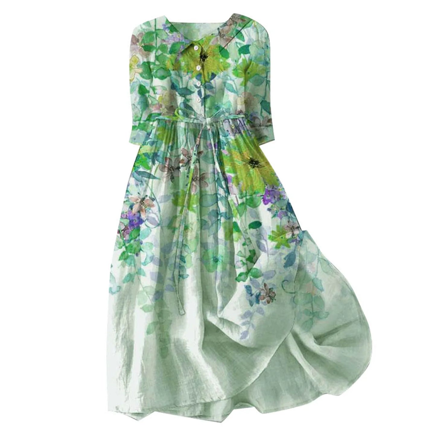 Elegant Women French Style Shirt Long Dresses Slim Fit Lapel Button Up Summer Dress With Linner Female Boho Beach Party Sundress