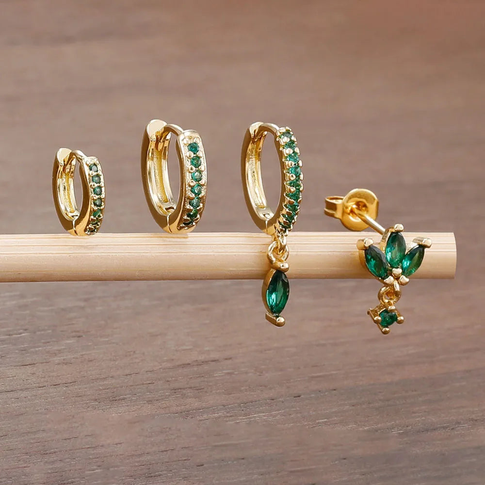 4PCS Exquisite Zircon Hoop Earrings Set for Women Stainless Steel Hoops Water Drop Shape Cartilage Earring Piercing Jewelry