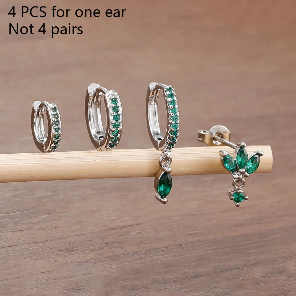 4PCS Exquisite Zircon Hoop Earrings Set for Women Stainless Steel Hoops Water Drop Shape Cartilage Earring Piercing Jewelry