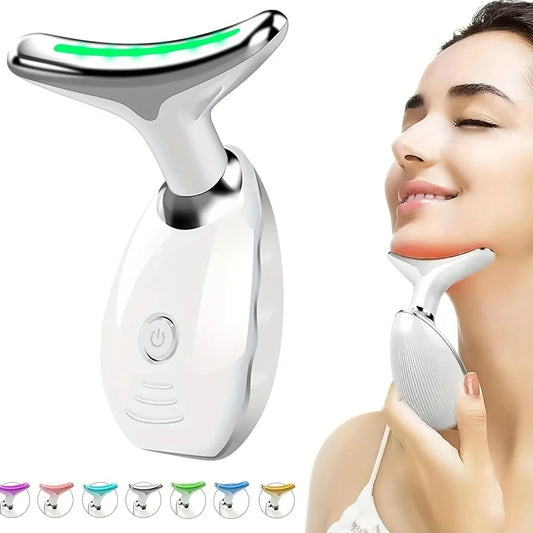 7 LED Color Vibrating Neck and Face Massager Device USB Charging Portable Beauty Gift