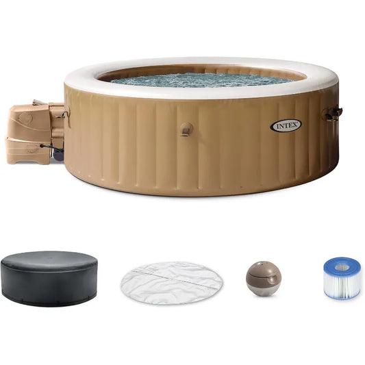6 Person Inflatable Hot Tub With Bubble Massage And Built In Heater Pump Sahara Tan Set