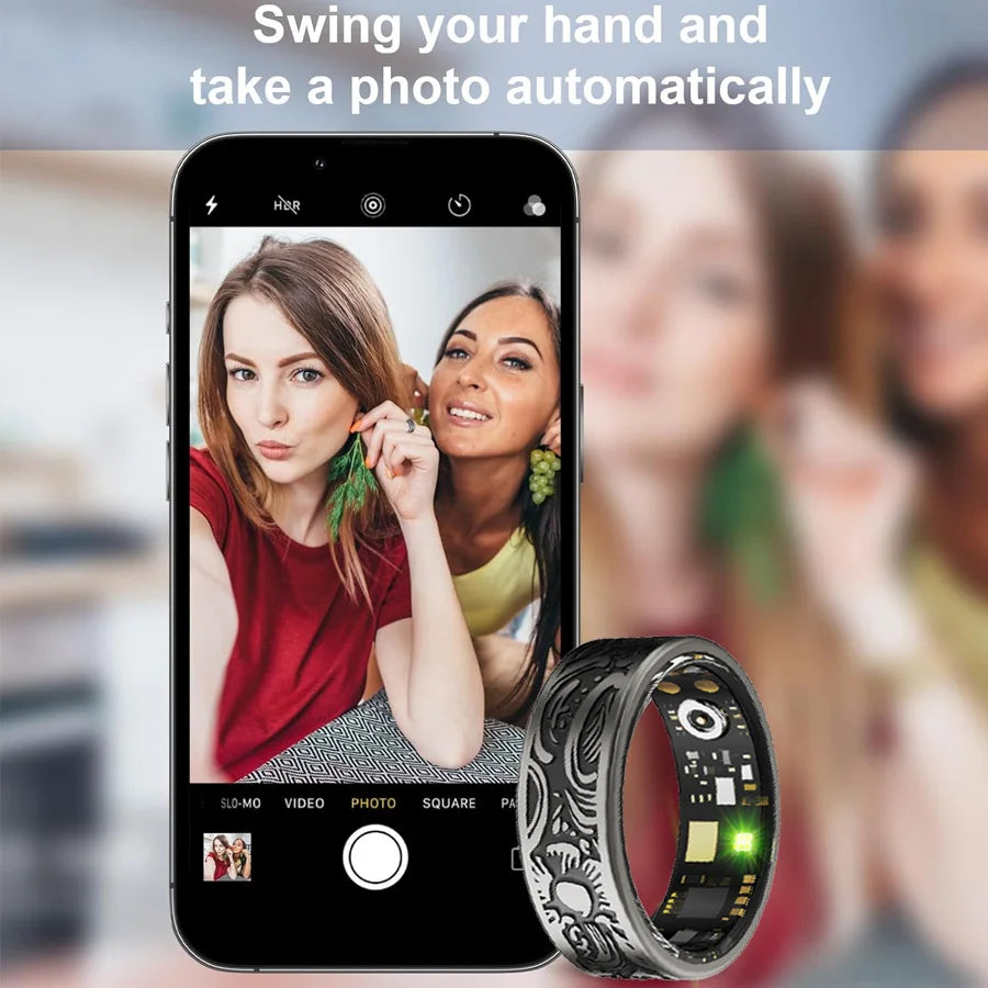 smart vintage ring integrates design with modern technology, offering a stylish and practical wearable device.black