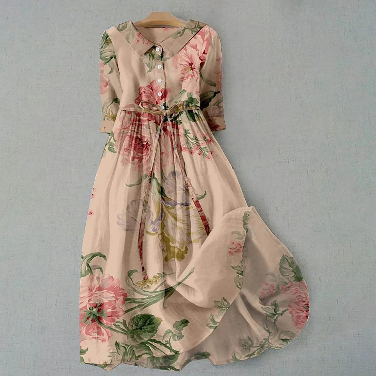 Elegant Women French Style Shirt Long Dresses Slim Fit Lapel Button Up Summer Dress With Linner Female Boho Beach Party Sundress