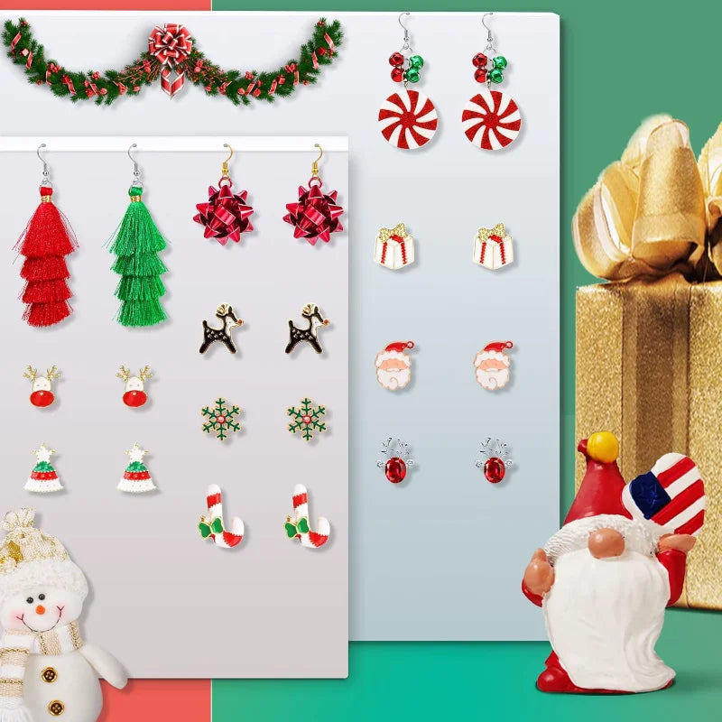 23 Pairs Christmas Earrings for Women Xmas Holiday Dangle Earrings Christmas Stud Tree Snowflake Bow Bells Light Earrings Bulk