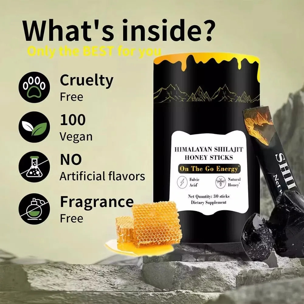 Shilajit Honey Sticks, Himalayan Shilajit Honey Sticks, Pure Himalayan Resin, Honey & Saffron, 30 High Absorption Sticks