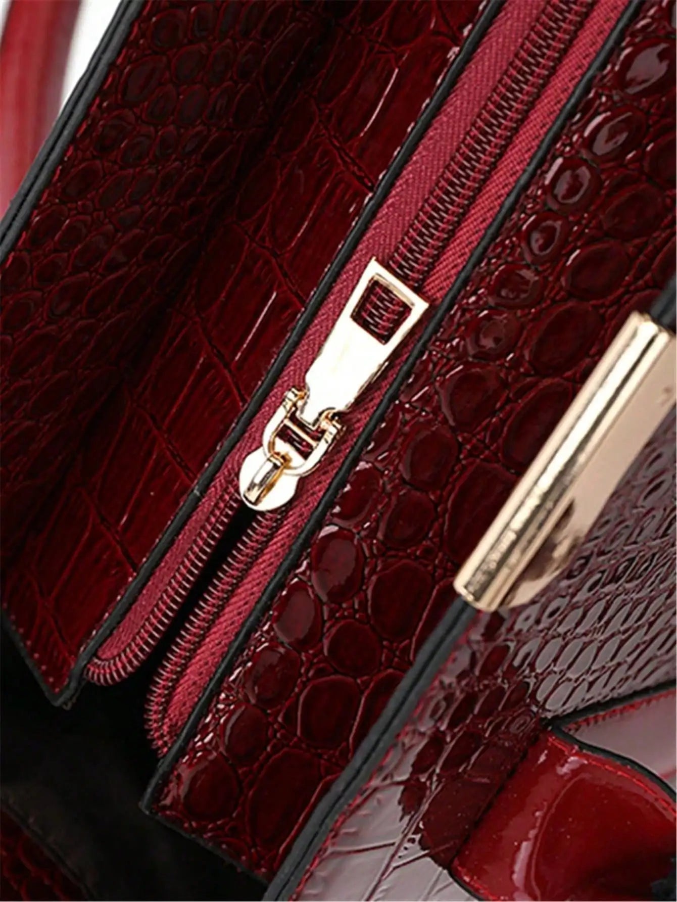 New Crocodile Pattern Large Handbag Square Bag Ladies Tote Bag With Accessories, Eye-Catching Work Bags For Women