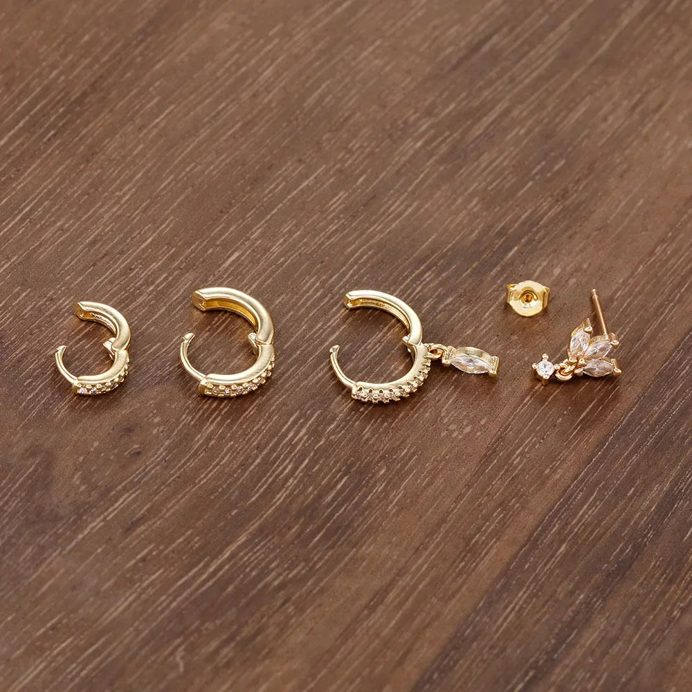 4PCS Exquisite Zircon Hoop Earrings Set for Women Stainless Steel Hoops Water Drop Shape Cartilage Earring Piercing Jewelry