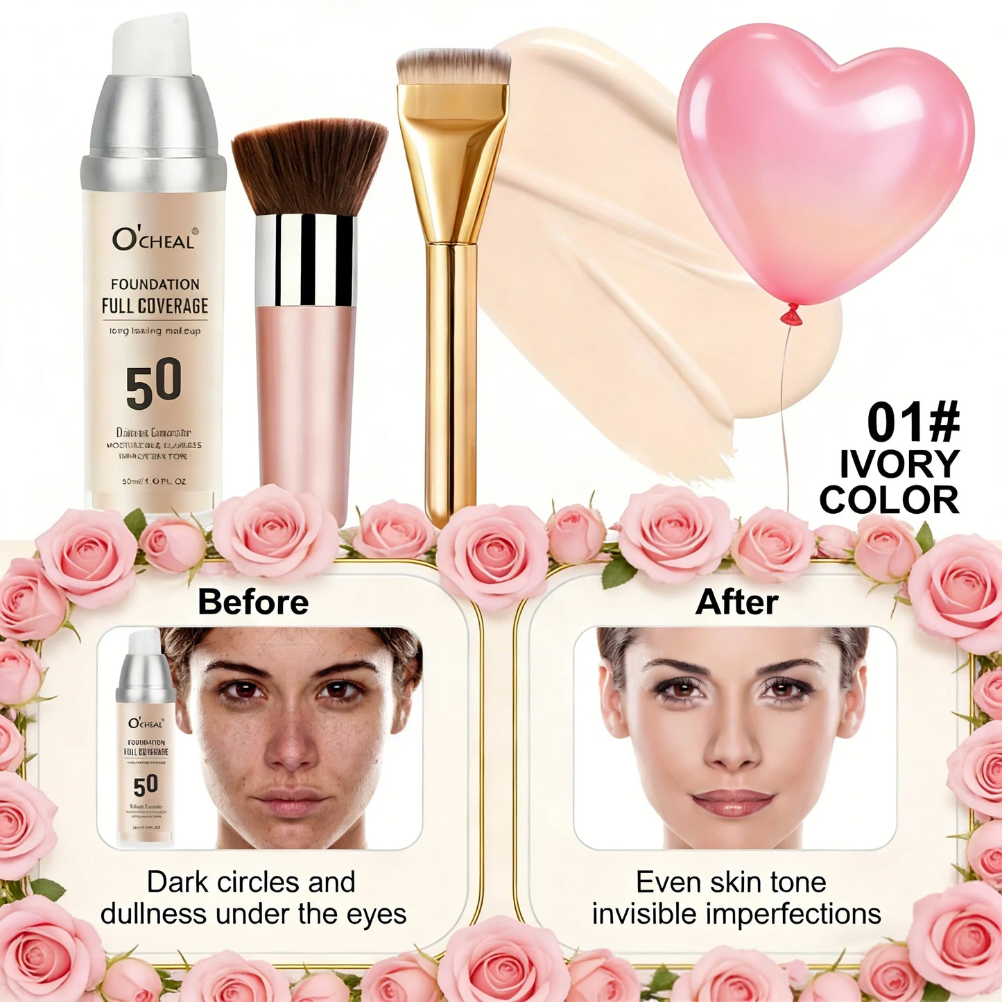 Color Changing Liquid Foundation,Waterproof Concealer,Full Coverage Moisturizing Oil-Control Whitening Cosmetics Lasting Makeup