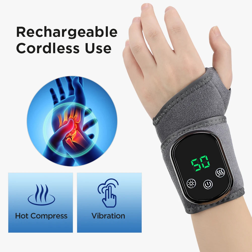 Electric Heating Wrist Massager With 5 Heat Levels And 3 Vibration Settings Rechargeable Wristband For Pain Relief
