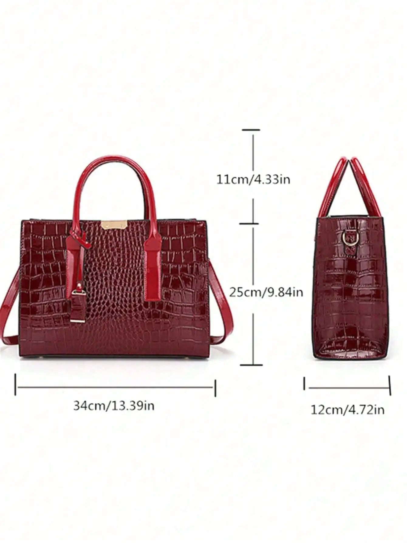 New Crocodile Pattern Large Handbag Square Bag Ladies Tote Bag With Accessories, Eye-Catching Work Bags For Women