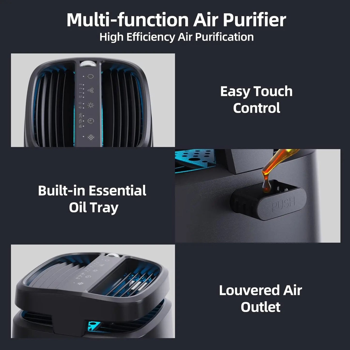 Aroeve Air Purifier Touch Control with Adjustable Air Direction 1250 Sq Ft HEPA Filter Sleep Timer 4 Speeds Fragrance