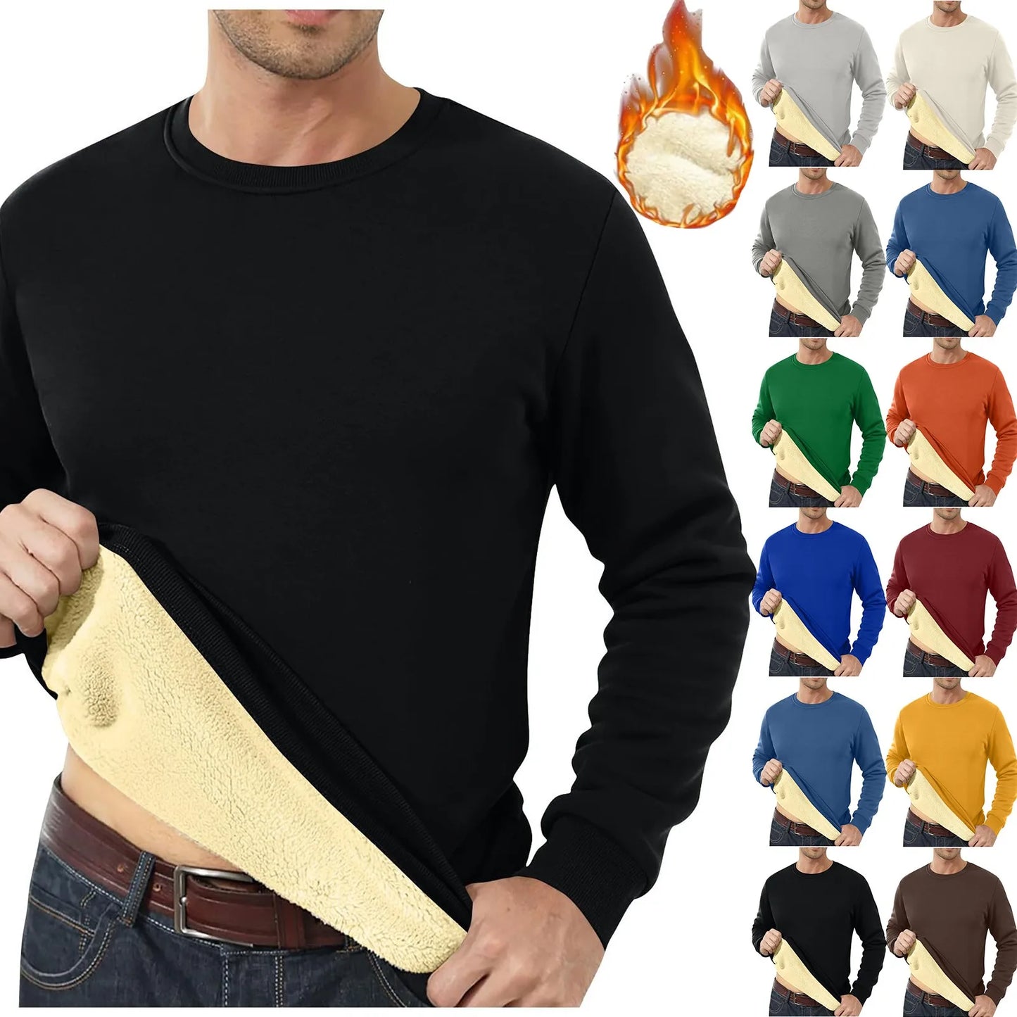 Sweatshirts For Men Long Sleeve Fleece Casual Fuzzy Crewneck Pullover Warm Winter Camisas De Hombre Men'S Shirt Polos Para Hombr