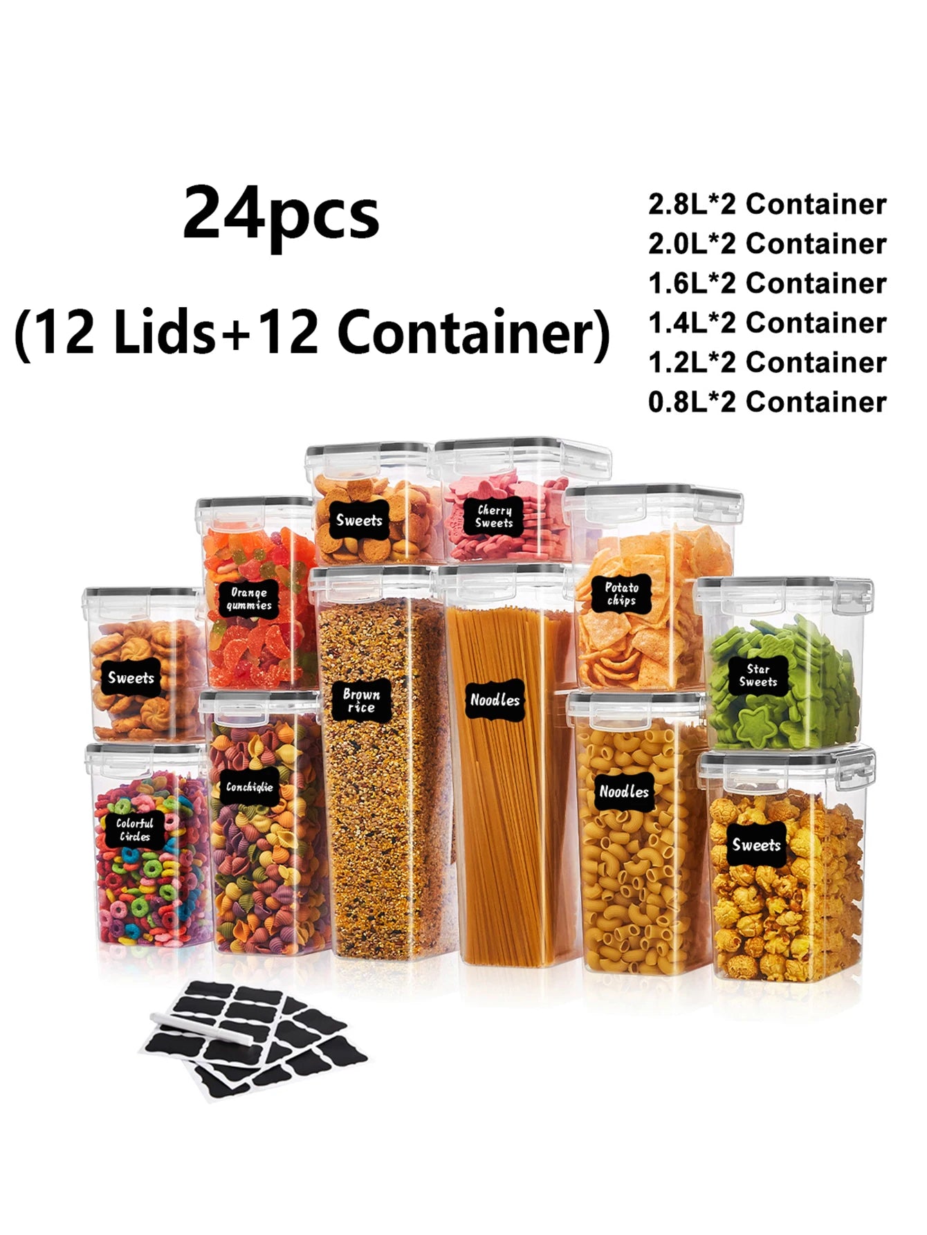 24Pcs Sealed Food Storage Containers With Lids For Grains Rice Pasta Tea Nuts Kitchen Organizer