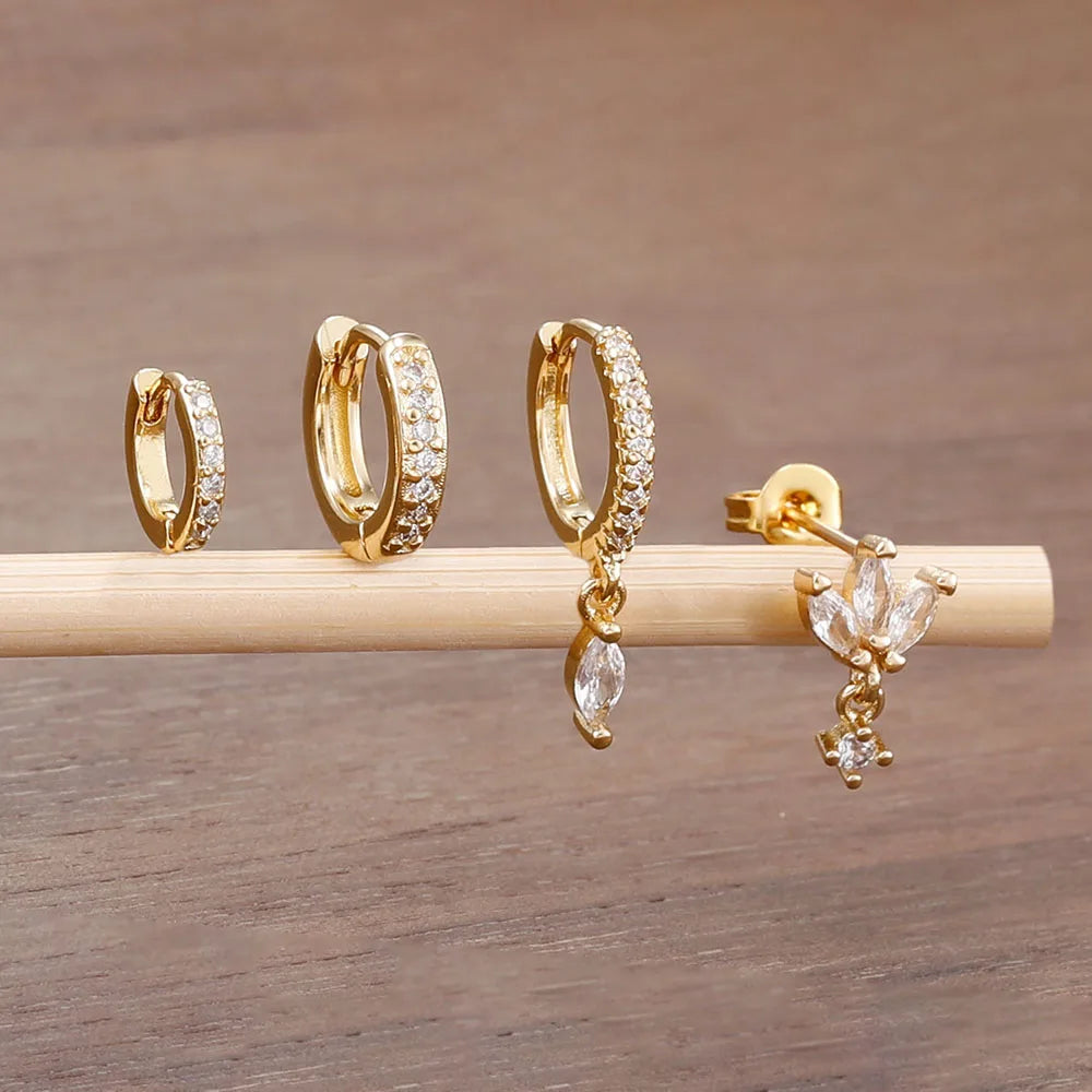 4PCS Exquisite Zircon Hoop Earrings Set for Women Stainless Steel Hoops Water Drop Shape Cartilage Earring Piercing Jewelry