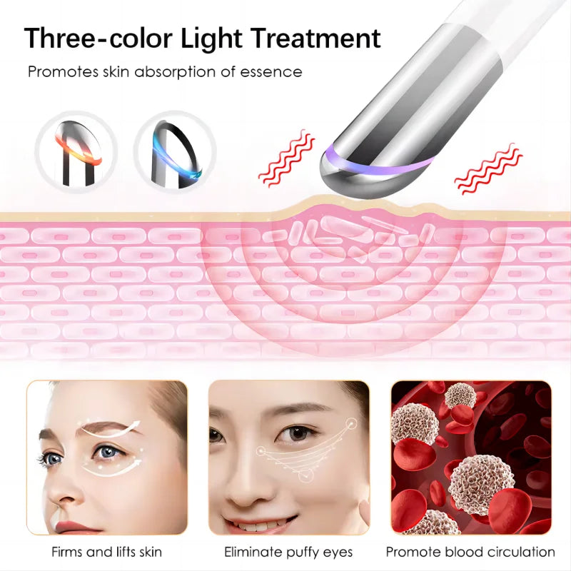 5 In 1 Eye Beauty Device Facial Massager LED Red Blue Light Wand for Dark Circles Eye Bags Puffiness Relax Eye Skincare Tool
