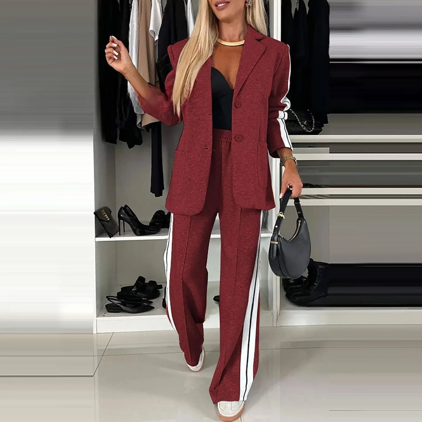 Womens 2 Piece Outfits Double Breasted And Wide Leg Work Pants Casual Sets Dressy Suits With Pockets Business Work Sets костюм