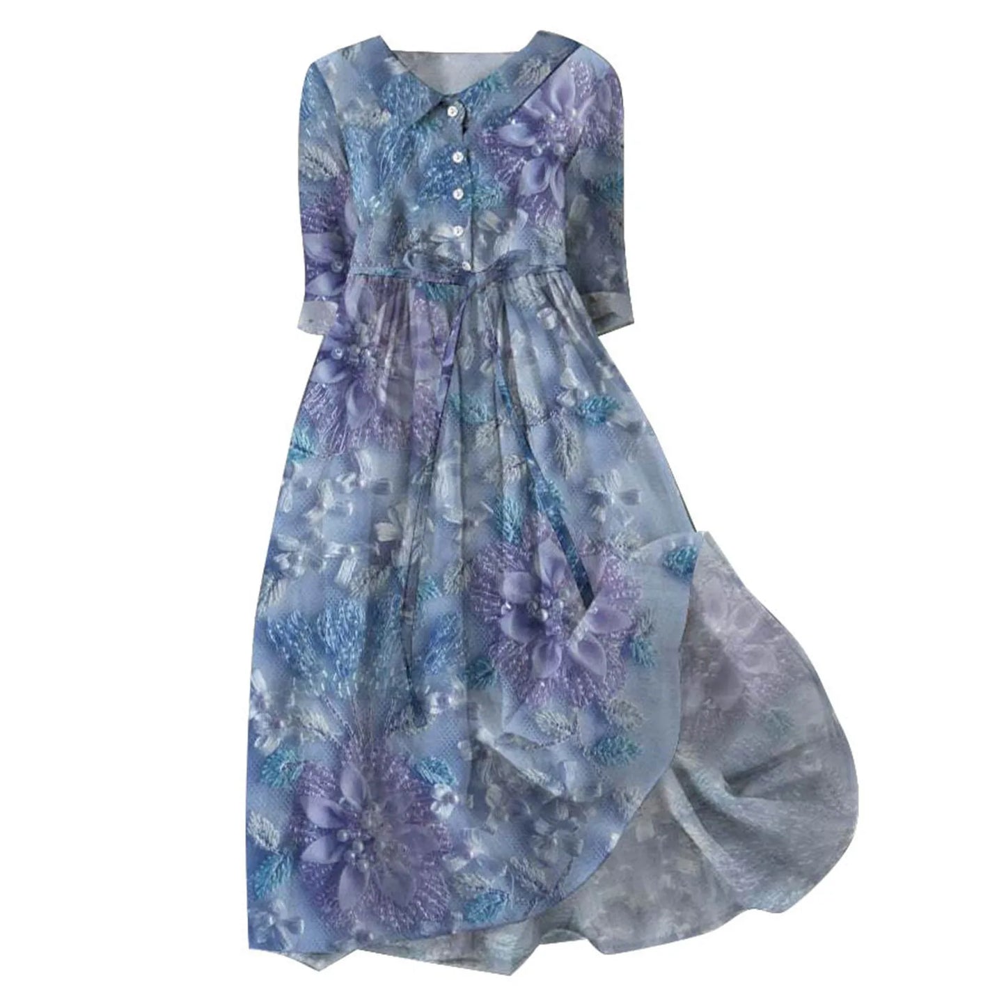 Elegant Women French Style Shirt Long Dresses Slim Fit Lapel Button Up Summer Dress With Linner Female Boho Beach Party Sundress