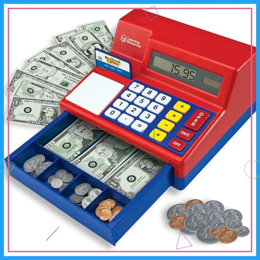 Educational Cash Register Toy For Kids With Play Money Calculator And Credit Card Fun Math Learning Playset