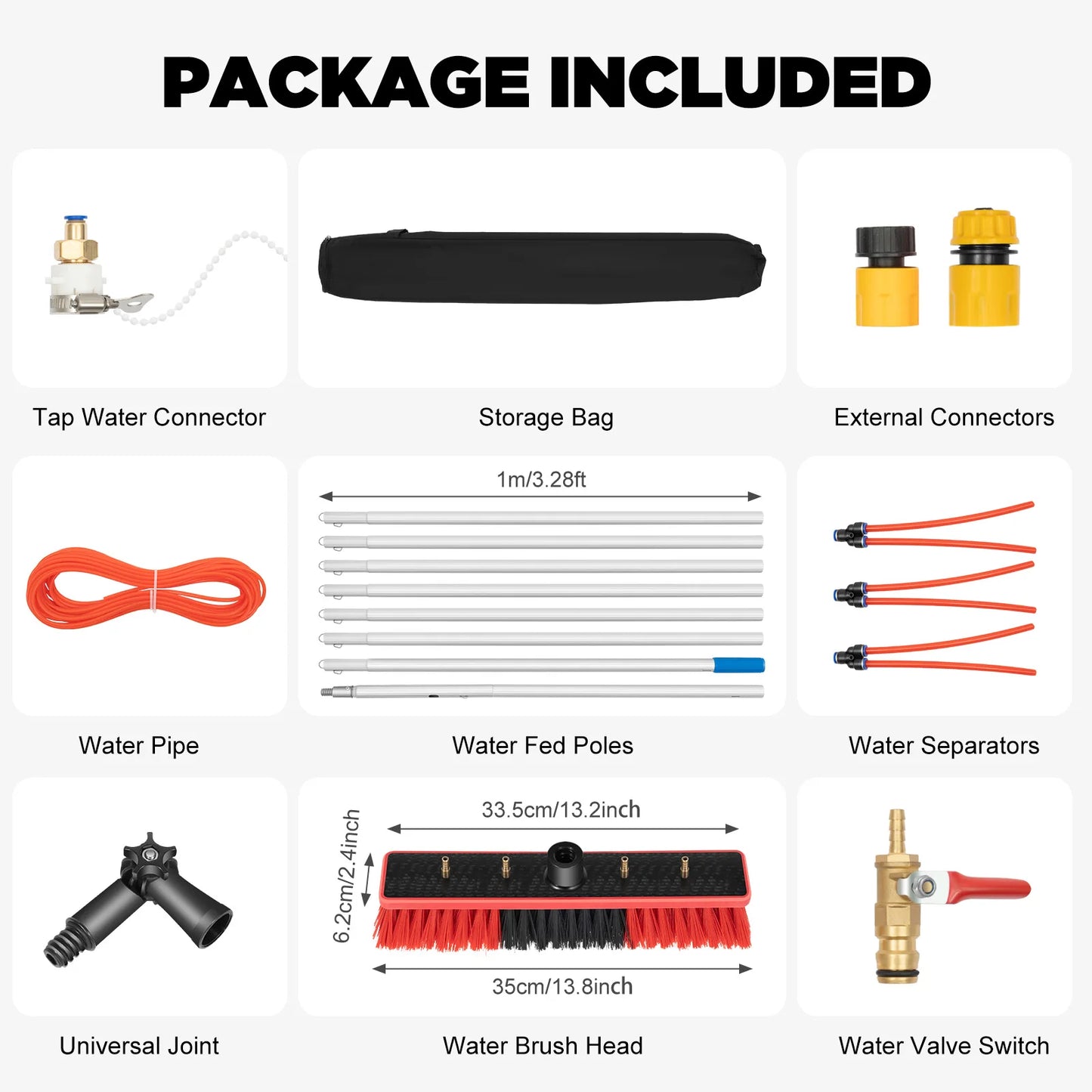 Water Fed Pole Cleaning Kit 180° Rotated Window Cleaner with Telescopic Handle Removable Brush Head Roof Cleaning Brush