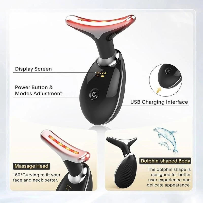 7 LED Color Vibrating Neck and Face Massager Device USB Charging Portable Beauty Gift