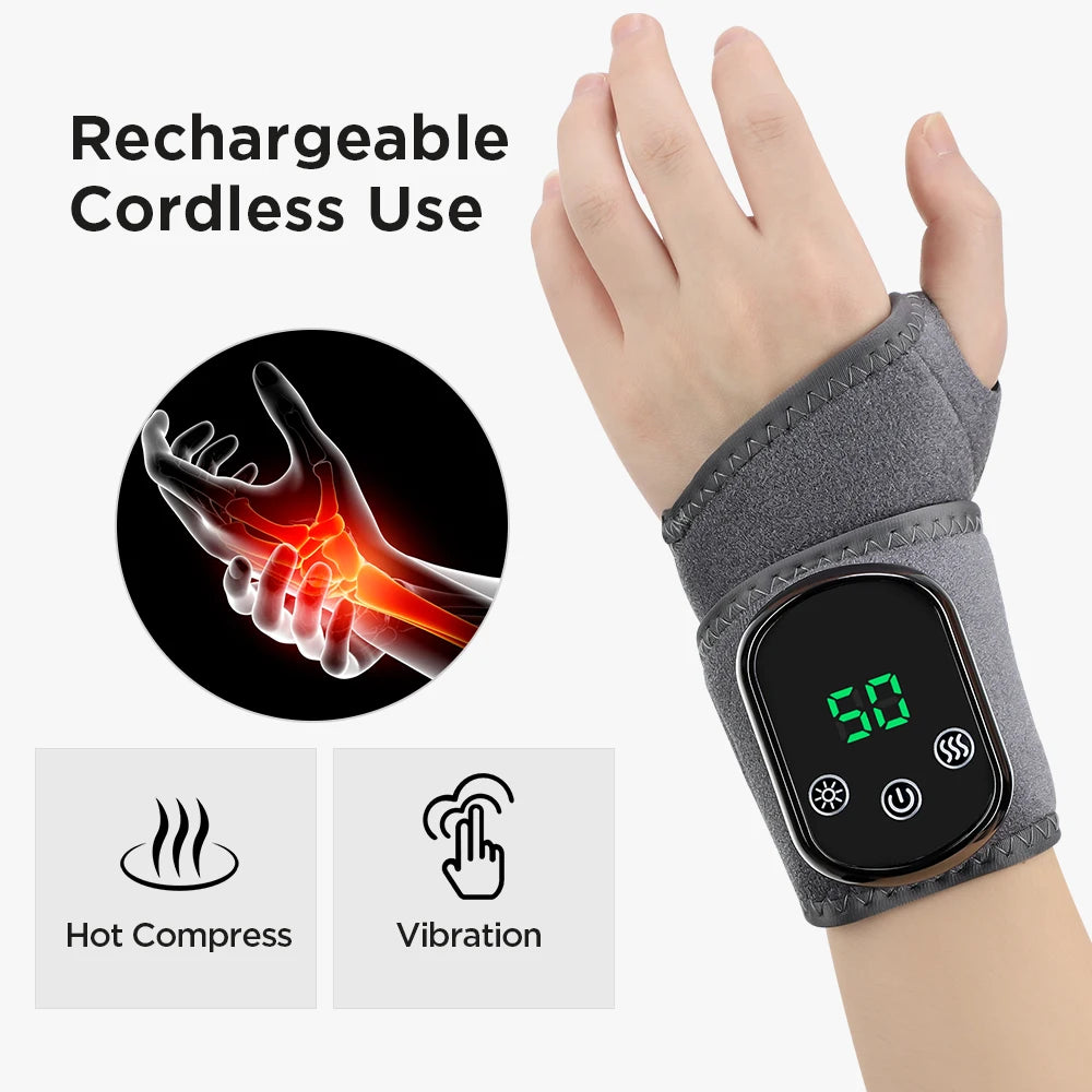 Electric Heating Wrist Massager With 5 Heat Levels And 3 Vibration Settings Rechargeable Wristband For Pain Relief