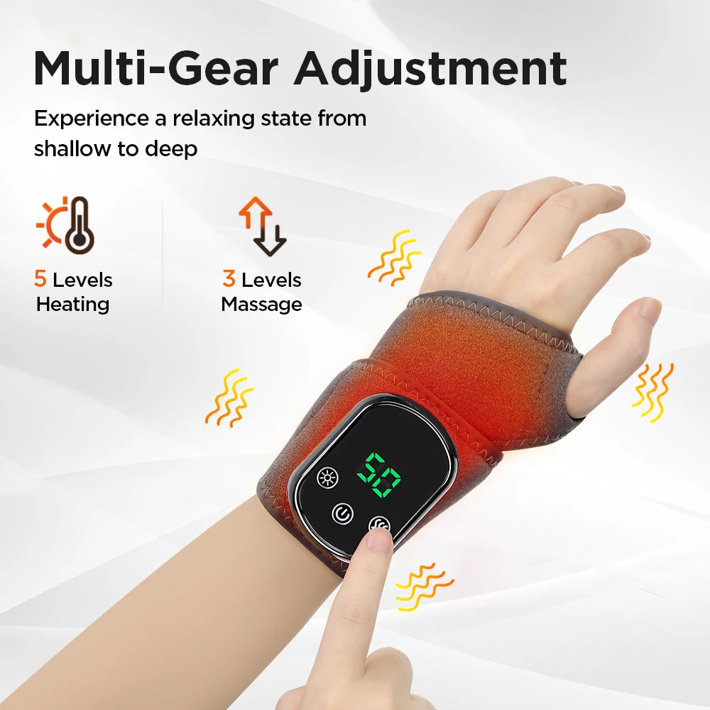 Electric Heating Wrist Massager With 5 Heat Levels And 3 Vibration Settings Rechargeable Wristband For Pain Relief