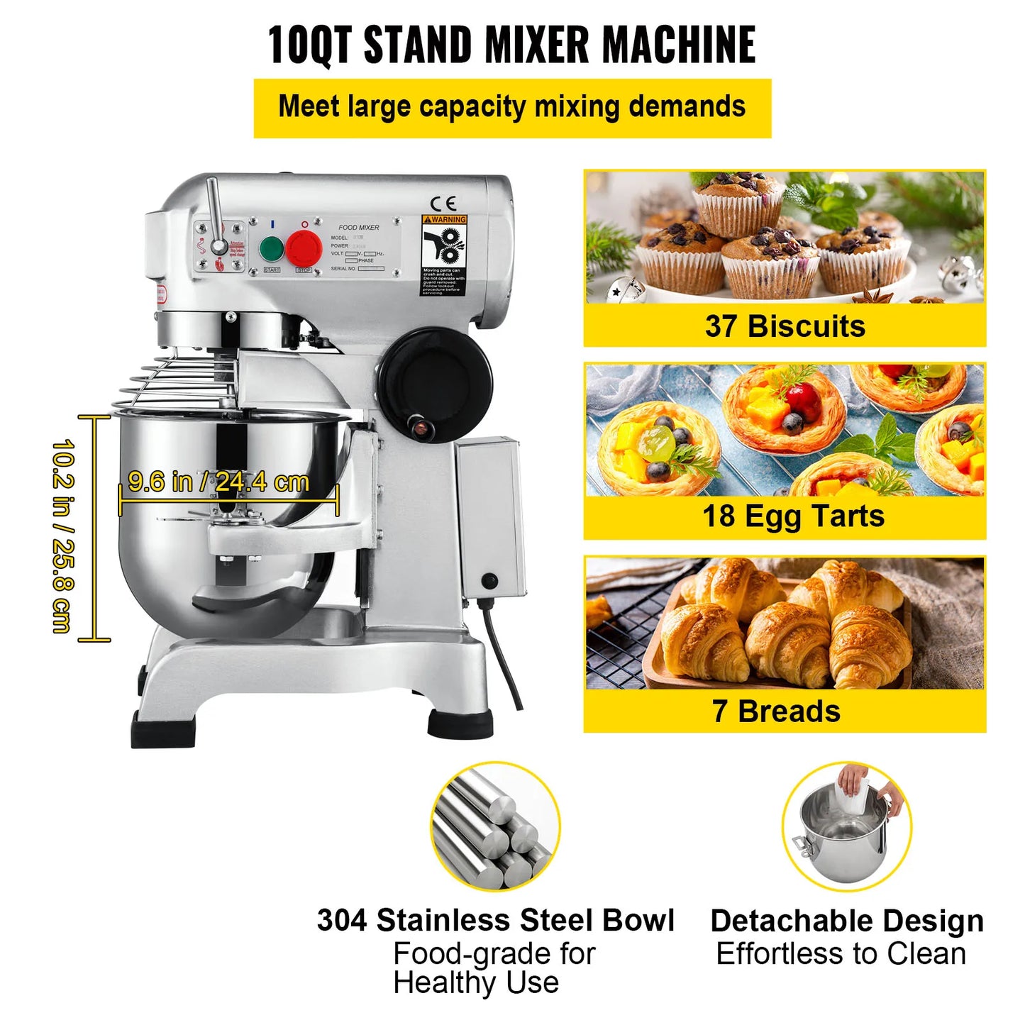 SucceBuy 10 15 20 30L Electric Dough Machine Stainless Steel Commercial Cream  Whisk Mixer Processor Kitchen Food Stand Blender