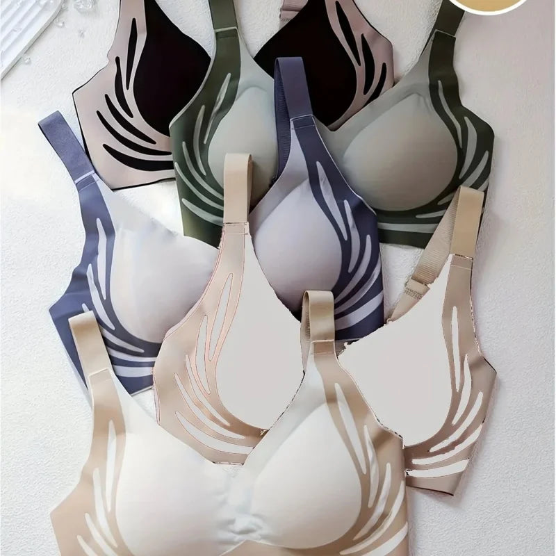 4 Piece Set EssElegance Nylon Color Block Back Buckle Adjustable Push Up Seamless Wireless Wire Free Comfortable Bra