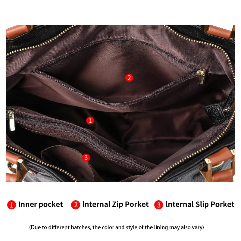 Trendy women's bag leather letter tote bag large capacity top cowhide shoulder cross-body bag