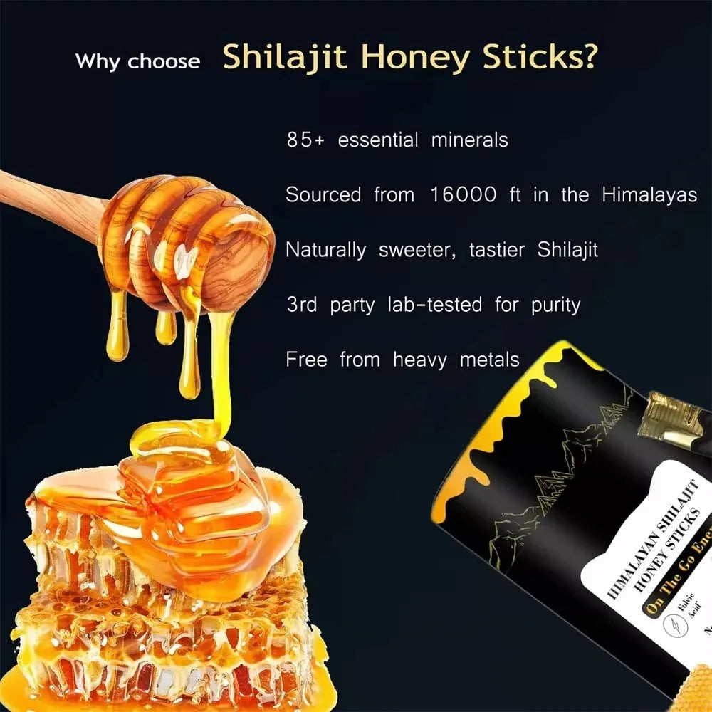 Shilajit Honey Sticks, Himalayan Shilajit Honey Sticks, Pure Himalayan Resin, Honey & Saffron, 30 High Absorption Sticks