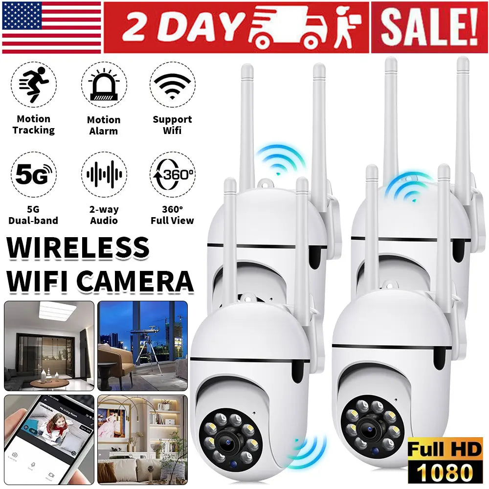 4-Pack Wireless 5G WiFi Security Camera System Smart Outdoor Night Vision 1080P