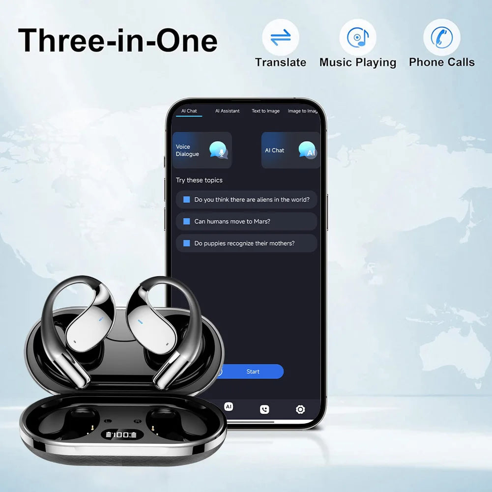 3-in-1 AI Translator Earbuds Real-Time Translation Device 144 Language Smart Voice Translator HiFi Sound Fit for Android and iOS
