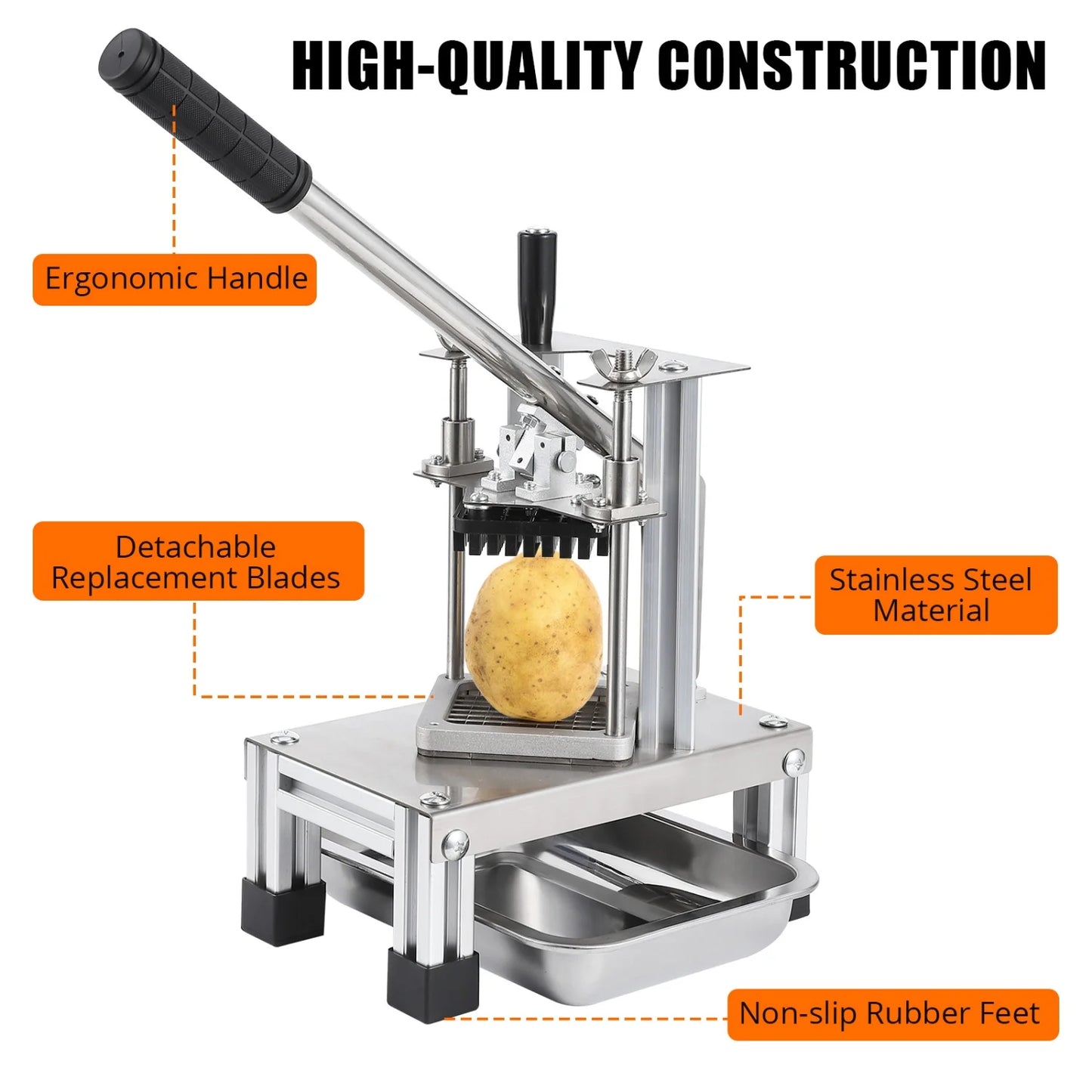 Stainless Steel French Fry Cutter Vegetable Fruit Chopper Manual Potato Slicer for Restaurant Home Kitchen